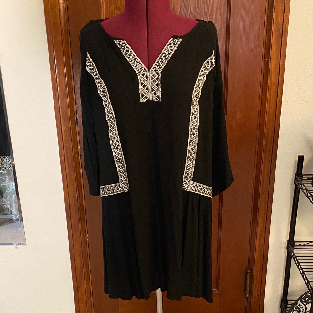 Papillon Black Embroidered Women's cold shoulder tunic/minidress